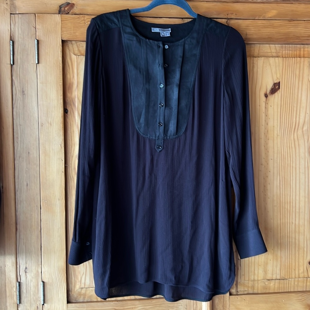 VINCE tunic - black, long-sleeve, with POCKETS, Women Size M